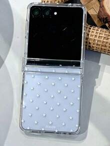 New Full Screen White Star Pattern Phone Case Compatible With Samsung Galaxy ZFlip 8 Z 5G Z Flip 6 Z Flip 5 5G Y2K Hinge Protection Cover ﻿ ﻿ - White - View 3