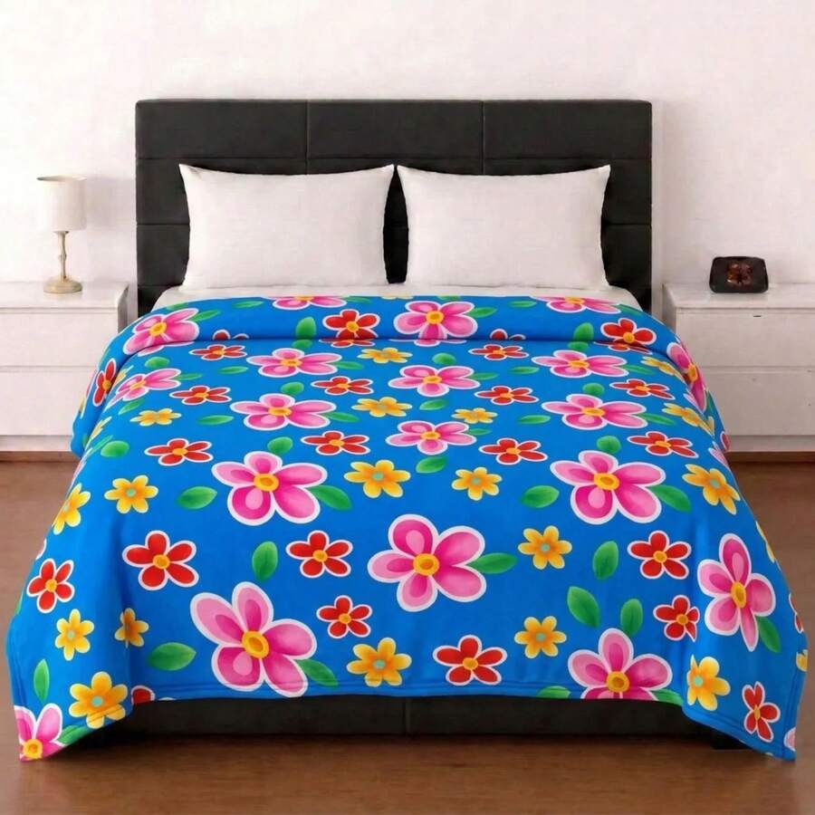 DuVlo Lightweight Warm Soft Blanket Queen Size - Blue Flowers - View 1