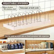 Expandable Pot And Pan Storage Rack, Telescopic Pot Lid Organizer, Kitchen Accessory, Used For Storing Pots, Pans, Lids, Plates And Cutting Boards, Suitable For Kitchen Countertop Or Cabinet Interior - White - View 15
