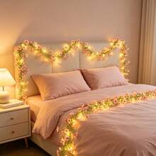 1PC 2M/6.56Ft 20LEDS New Simulation Hanging Plant, Pink Roland Eucalyptus Leaf Vine Light String, Fairy String Light. Suitable For Wedding Party Decoration, Christmas, Table Decoration, Holiday Gifts, Battery Box Power Supply (Battery Not Included) - Pink - View 11