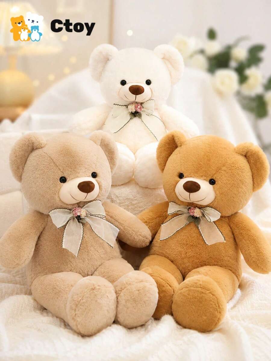 可愛泰迪熊毛絨娃娃 女孩風 情人節娃娃 大號長抱枕 夾腿睡眠枕 趣味居家沙發腰部裝飾 兒童新年娃娃驚喜禮物