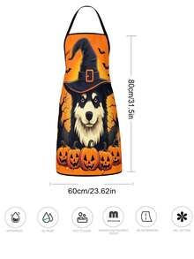 2Pcs Halloween Dog Witch Hat Apron Set, Cute Pumpkin Fall Canine Kitchen Apron, Spooky Autumn Pet Jack O Lantern Bat Cooking Apron, Halloween Chef Apron For Baking Grilling - Multicolor - View 3