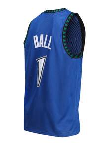Men's Embroidered Basketball Jersey, 1pc Blue Casual Sleeveless Vest, V-Neck T-Shirt Party Sports Top Fall - Blue - View 3