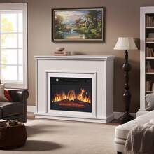 Yitahome 23 Inch Electric Fireplace Suite, Free Standing Electric Fire With Realistic Flame Effect, Timer & 16 Color LED Light Strip, 26D X 100W X 80.5H Cm - White - View 2