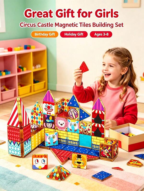 Children's Cartoon Colorful Translucent Magnetic Tiles Building Blocks, Multi-Color Transparent Magnetic Puzzle Pieces Building Set, Can Be Freely Combined To Build Castles, Villas And Other 3D Shapes, Classic STEAM Early Education Construction Toy, Effectively Cultivate Children's Spatial Thinking, Creative Ability And Fine Motor Skills, Suitable For Classroom Early Education, Children's Independent Creation, Parent-Child Interactive Building, Back To School Season Classroom Educational Activity Teaching Aids, Halloween Party Fun Building Toy, Christmas Creative Exquisite Children's Educational Gift