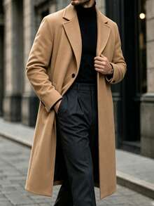 Mercer Haus Men's Single-Breasted Long Overcoat, Notched Lapel, Side Pockets, Business Casual Overcoat - Khaki - View 6