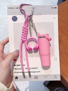 [Original Handmade] High-Value Mini Water Bottle Keychain, Braided Rope Keychain/Wrist Accessory, 3D Earphone Accessory, Car Key Anti-Loss Chain, Exquisite Earphone Decoration For Girls - Multicolor - View 12