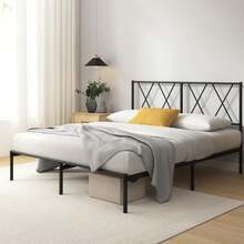 Marco de cama Zinus Elias 140x200 con cabecero moderno - Cama de metal 140x200 con base de listones de metal - Plataforma de 30 de altura con espacio debajo - Sin necesidad de somier - Negro BLDL - 90 x 200 cm - Ver 11