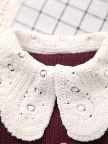 Tween Girl Colorblock Casual Versatile Daily Outing Cardigan - Burgundy - View 3