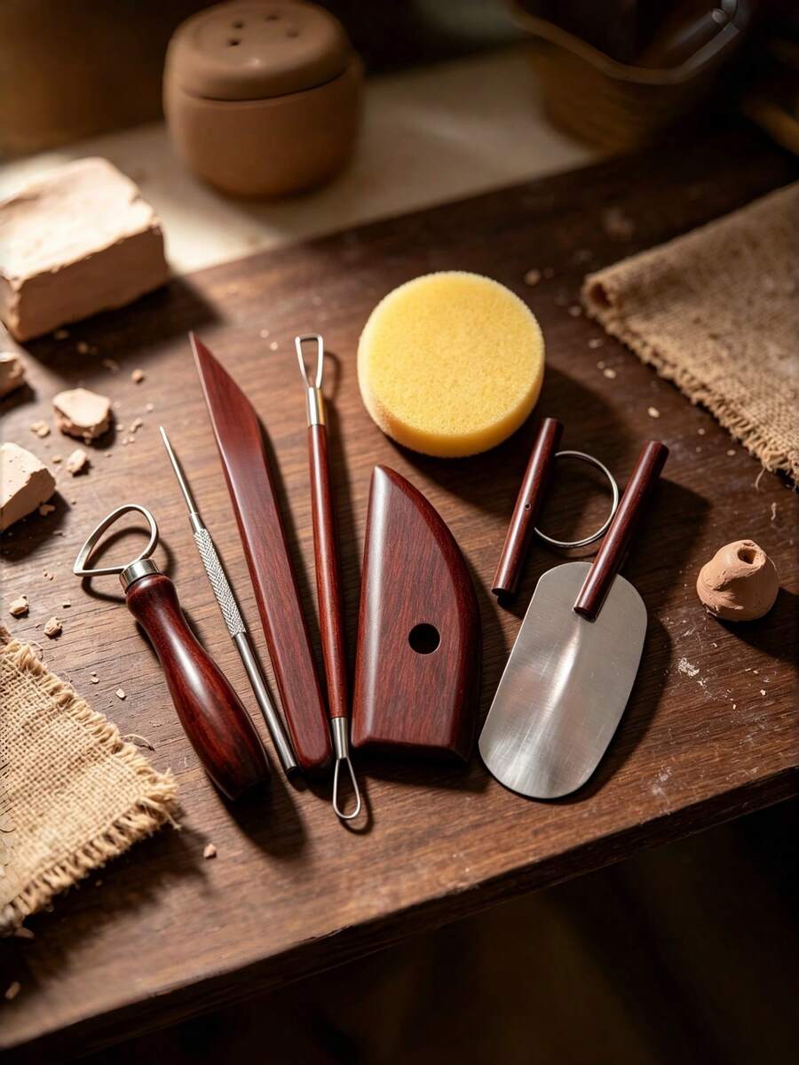 8pcs Plastic Clay Sculpting Tool Kit, Professional Pottery Modeling Tools With Wire Clay Cutter, Sponge, Scrapers For DIY Handmade Ceramic Art Crafts - Multicolor - View 1