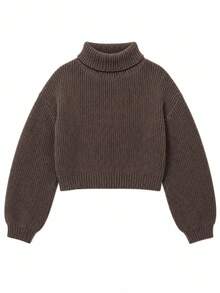 Women's Minimalist Commuter Style Warm High Neck Sweater, Autumn/Winter Fall - Coffee - View 6