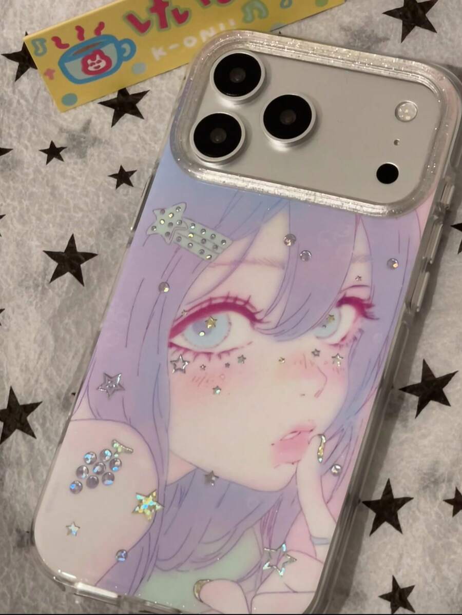 Ốp lưng điện thoại phong cách Anime Girl tương thích với Apple 17 Pro Max, 17 Pro, 16 Pro, 16 Pro Max, 15 Pro, 15 Pro Max, 18, 18 Pro Max, chống sốc bảo vệ, thiết kế cao cấp độc đáo, bao phủ toàn diện - Màu tím hoa cà - Xem 1