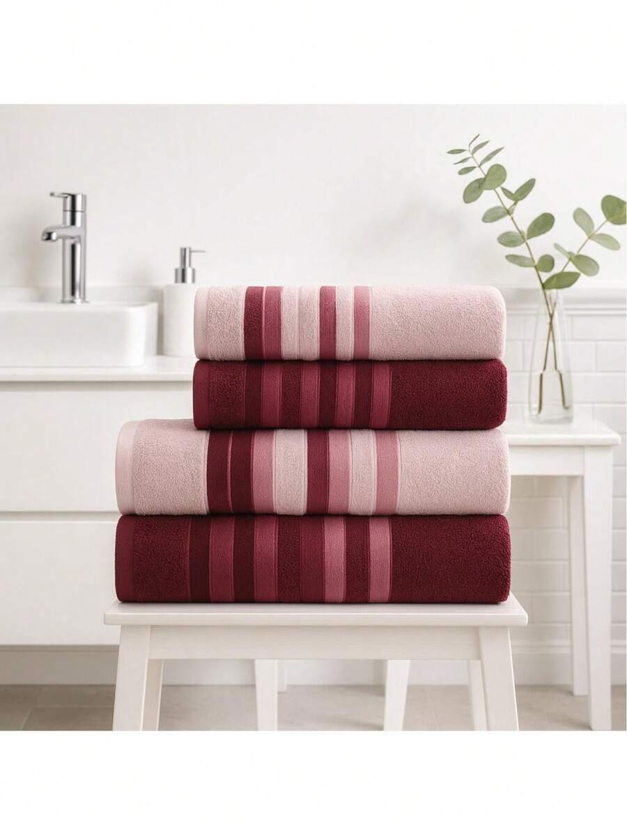 Bath Towel Set 4 Pieces 100% Cotton Thick Super Soft Terry Excellent Absorption New Premier Valletex - 酒紅色 - 查看 1