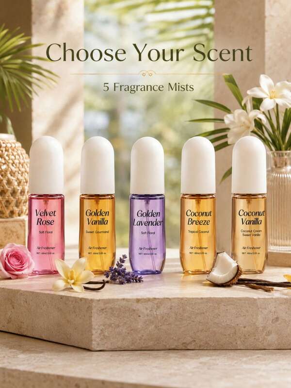 60ml Fragrance Spray,Air Freshener Spray For Bedroom Bathroom Car Office,Portable Travel,Long Lasting Fresh Scent,Coconut Vanilla,Lavender,Rose,Can Be Used For Pillows,Wardrobes, Bags,Handbags,Ideal For Valentine's Day,Mother's Day And Birthday