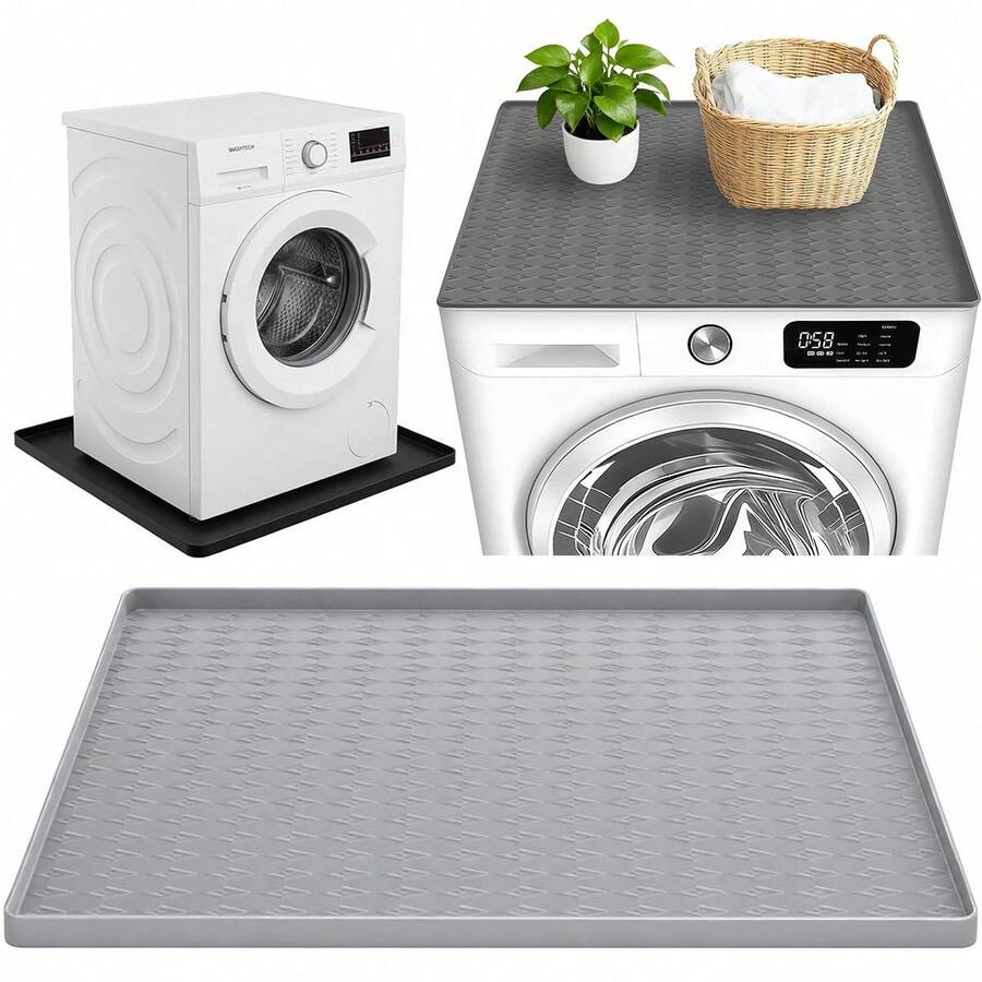 23,6"X23,6" Silikon-Abtropfschale mit rutschfester Kante, auslaufsichere Schale für Waschmaschine, Kühlschrank, Wasserspender, unter der Spüle, Hausrenovierung und Küche, rutschfeste wasserdichte Wasch- und Trocken-integrierte Abdeckung, rutschfeste wasserdichte Bodenmatte für Waschmaschine und Trockner - Verschiedenfarbig - Übersicht 1