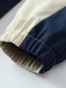Men's Letter Print Contrast Color Zip-Up Long Sleeve Jacket For Daily Commute - Blue - View 3