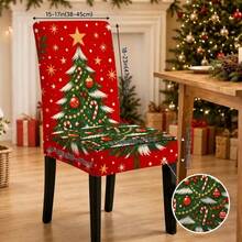 1/2/4/6/8pcs Christmas Tree Print Elastic Chair Covers, Removable, Washable, Easy To Clean, Suitable For All Seasons, Perfect For Holiday Home Decor, Fits Dining Room, Living Room And Kitchen - Multicolor - View 15