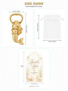 30pcs/10sets Gold Metal Mermaid Bottle Opener Party Favors, Includes Thank You Cards And Organza Bags, Under The Sea Theme Baby Shower Guest Gifts - Ocean - View 6