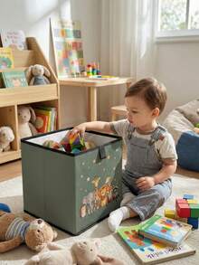 1pc Cartoon Animal Print Open Storage Box, Baby Diaper & Toy Organizer Basket, Foldable, Baby Room Storage Box, Stackable Storage Box, Drawer-Style Durable Multi-Functional, Space-Saving Design Suitable For Home, Dorm, Home Organization, Under-Bed Storage - Multicolor - View 12
