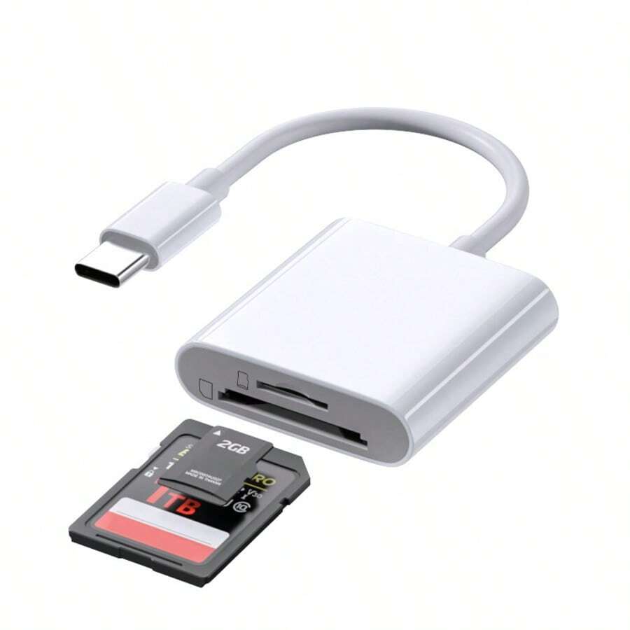 USB-C TF/SD 讀卡機,適用於 iPhone 15 16/iPod,Xdgeload USB-C Type-C SD 讀卡機,支援 SD 與 TF 儲存卡同時讀取,方便查看相機照片,隨插即用設計,2 插槽 - 白色 - 查看 1