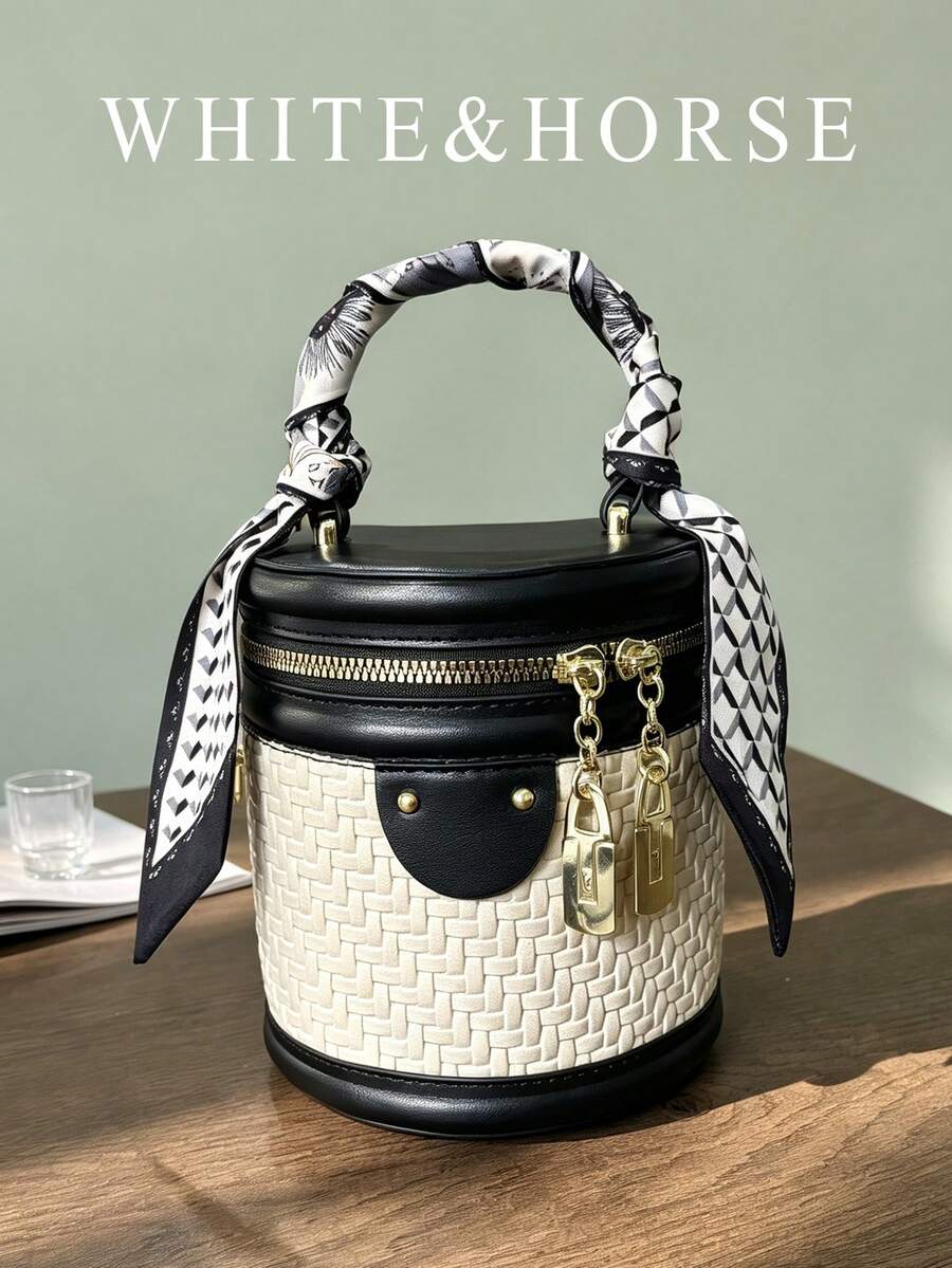 Summer Versatile Premium Niche Crossbody Bag For Women, New Color-Block Woven Texture Bucket Bag