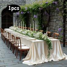 1 pieza, mantel rectangular de gran tamaño de color blanco sólido de satén de poliéster para bodas, fiestas y banquetes - Lavable a máquina y a mano, reutilizable, suministros de decoración para fiestas, adecuado para mesas largas, fiestas de varias personas, decoraciones para fiestas - Multicolor - Ver 34
