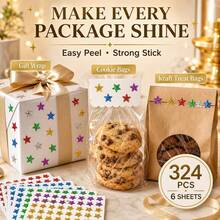 324pcs/6 Sheets Colorful Laser Shiny Glitter Dot Stickers, 6 Color Style Colorful Stickers, Perfect For Office, Student Classroom, Gift Packaging - Pentagram - View 7