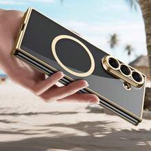 VIETAO 電鍍透明磁吸無線充電手機殼，適用於 Galaxy Z Fold 8 Ultra 7 6 5 4，時尚薄型手機保護殼，兼容 Duo，附強化玻璃螢幕保護貼 - 銀色 - 查看 5