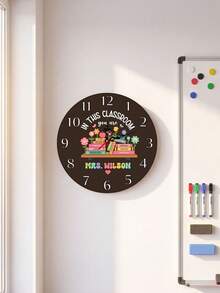 Personalized Custom Name Wooden Wall Hanging Clock, Silent Non‑Ticking Round Timepiece, Thoughtful Customized Teacher Appreciation Present, Boho Rainbow Home Interior Wall Decoration Accessory - Multicolor - View 8