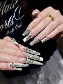24pcs/Box Punk Gothic Style Silver 3D Multi-Style Rhinestone Cross Metal Nail Art Charms DIY Wearable Nail Decoration Accessories - Multicolor - View 8