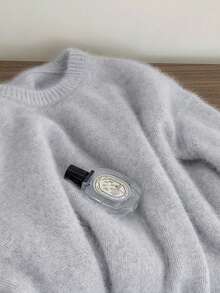 Light Gray Soft Knit Round Neck Sweater Women Autumn Winter Loose Slouchy Slimming Knit Top - Light Grey - View 6