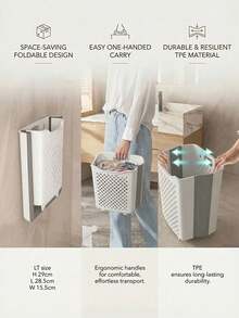 Foldable Wall Mounted Laundry Basket, Large Capacity White Hanging Dirty Clothes Hamper, Space-Saving Storage Bin For Bathroom Bedroom,Laundry Rooms. PP Hanging Storage Bin,Easy To Clean,Lightweight,Sturdy And Durable, - View 7