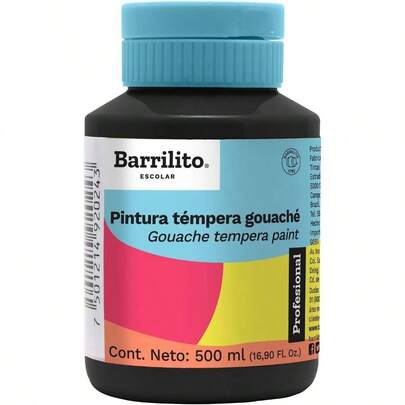 Barrilito Pintura témpera gouaché bote con 500 ml, color negro. Paquete de 1. TG520