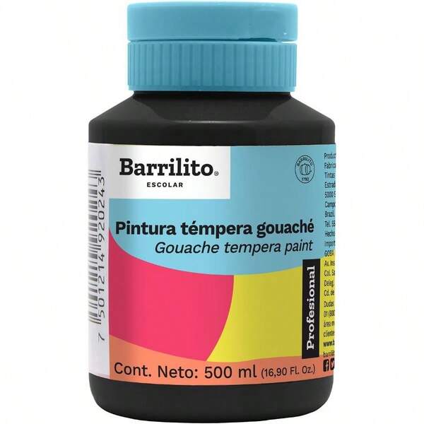 Barrel Gouache Tempera Paint, 500 Ml Bottle, Black. Pack Of 1. TG520
