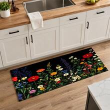 1pc Black Background Colorful Wildflower Print Diatomaceous Earth Kitchen Drain Mat, Absorbent Quick-Drying Non-Slip Coffee Machine Mat, Suitable For Kitchen Countertop, Dining Table And Coffee Corner Decoration - Multicolor - View 11