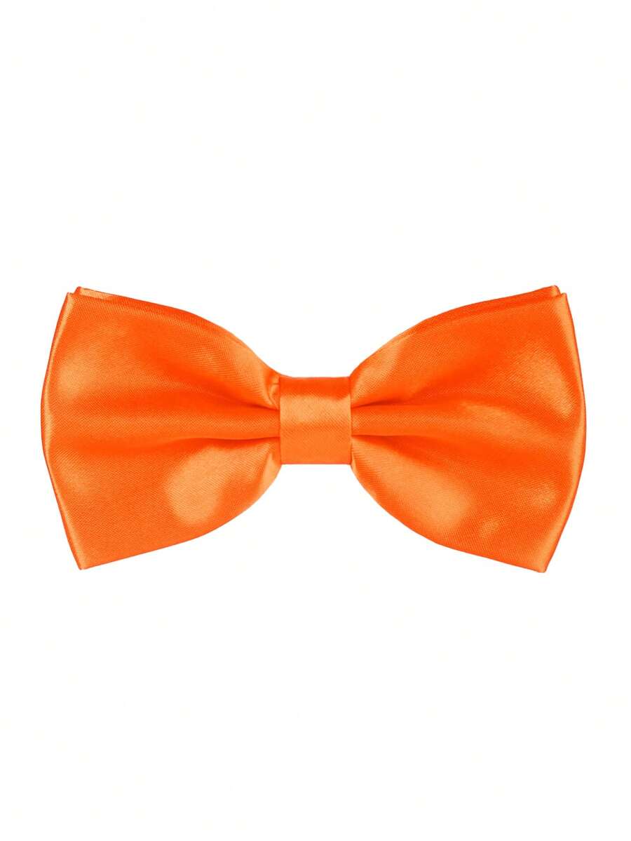 1 pieza Pajarita de unicolor para hombre, pajarita de poliéster de doble capa para novio, padrino, anfitrión, camarero - Naranja - Ver 1