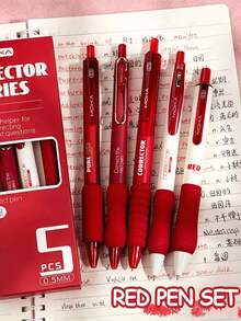 5 buah/kotak pulpen merah netral, pulpen tinta merah tarik 0,5 mm, pulpen kantor berkualitas tinggi, tinta merah cocok untuk guru dalam menilai tugas, menandai poin penting, memberi nilai, dan mengembalikannya ke sekolah, alat tulis yang bagus. - pulpen - View 9