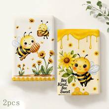 2pcs Bee & Honey Pattern Kitchen Towels, Sunflower & Honeycomb Print Hand Towels, Dish Cloths, Suitable For Kitchen, Dining Room And Spring/Summer Home Decor 4/6/8pcs Multi-Pack - Multicolor - View 9