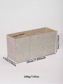 1件裝水鑽裝飾三格收納盒，大容量，多色水鑽鑲嵌，奢華閃亮風格，滿鑽圖案，邊緣整齊，化妝工具收納盒，適用於臥室梳妝台、更衣室桌面 - 彩色 - 查看 8
