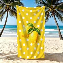 1pc Yellow With White Polka Dot Lemon Microfiber Beach Towel, Soft Absorbent Lightweight Towel, Suitable For Adults And Teens, Perfect For Beach, Travel And Swimming Beach Blanket - Multicolor - View 1