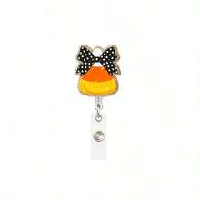 1pc/3pcs Halloween Candy Corn Leopard Print Bow Glitter Acrylic Retractable Badge Reel With Crocodile Clip - Multicolor - View 9
