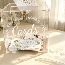 1PC 1PC Customized Card Box, Transparent Wedding Box With Lock And Slot, Sturdy Support, Decorative Gift Card Envelope Collection Box, Suitable For Wedding Occasions - Clear - View 6