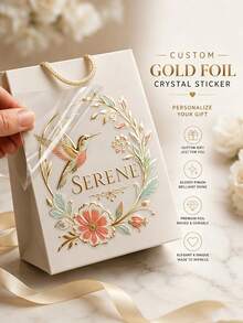 1/10pcs Personalized UV Transfer Labels, Anniversary Theme Customized, Gold Foil Crystal Stickers, Adhesive Stickers For Cups, Bottles, Laptops, Gift Boxes, Wedding Brand Upload Design Customized Logo Labels - Multicolor - View 1