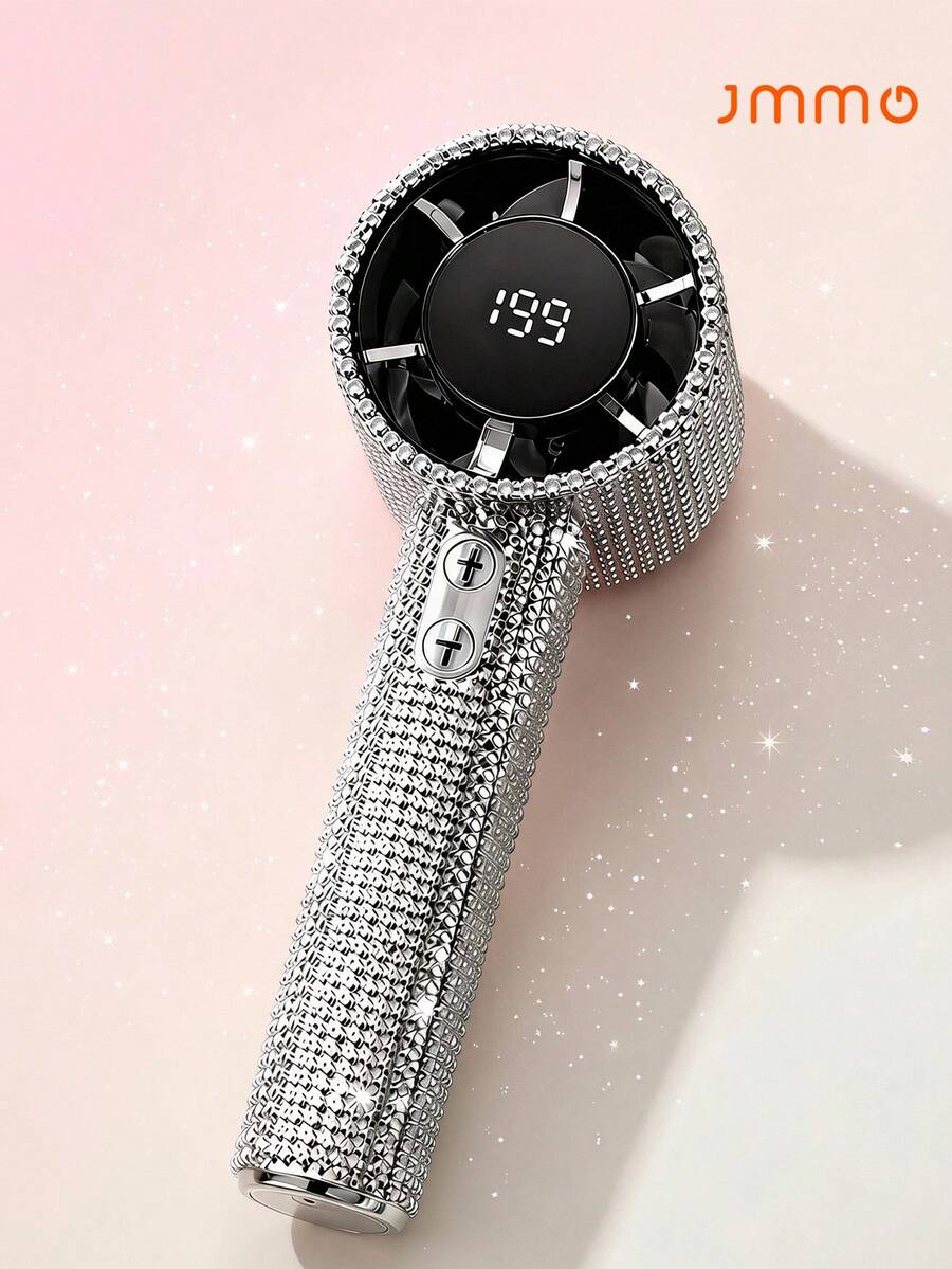 JMMO 1Pc Bling Rhinestone Portable Handheld Fan With 1800mAh Battery, USB Rechargeable High-Speed Turbo Fan With LED Digital Display & 199 Adjustable Speed Levels - Multicolor - View 1