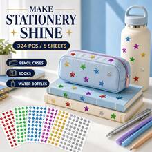 324pcs/6 Sheets Colorful Laser Shiny Glitter Dot Stickers, 6 Color Style Colorful Stickers, Perfect For Office, Student Classroom, Gift Packaging - Pentagram - View 6