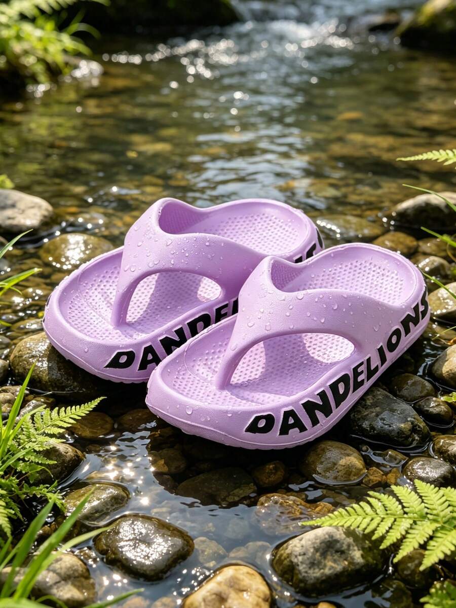 HAHABOBO Sandal Jepit Anak Satu Bagian dari EVA Cetak, Sandal Platform dengan Dekorasi Huruf 3D di Samping, Cocok untuk Musim Panas, Pantai, Berkemah, dan Pemakaian Sehari-hari - Purple - View 1