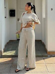 Women Two-Piece Outfits - 杏色 - 查看 1