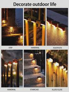4pcs Solar Step Lights, Outdoor Waterproof Solar Deck Lights, LED Solar Fence Lights, Suitable For Outdoor Garden Stairs, Paths, Patios, Railings And Garden Yards, Warm White Solar Decorative Wall Lights With Auto Sensor Switch - Seven-character Lamp - View 3