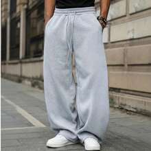 Kit 2 Calça Wide Leg Reta Larga Oversized Modelo Streetwear Lisa 100% Algodão - Preto e Cinza - Visão 2