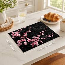 1pc Pink Cherry Blossom Black Marble Pattern Diatomaceous Earth Kitchen Drain Mat, Absorbent Quick-Drying Non-Slip Coffee Machine Mat, Suitable For Kitchen Countertop, Dining Table And Home Decor - Multicolor - View 12